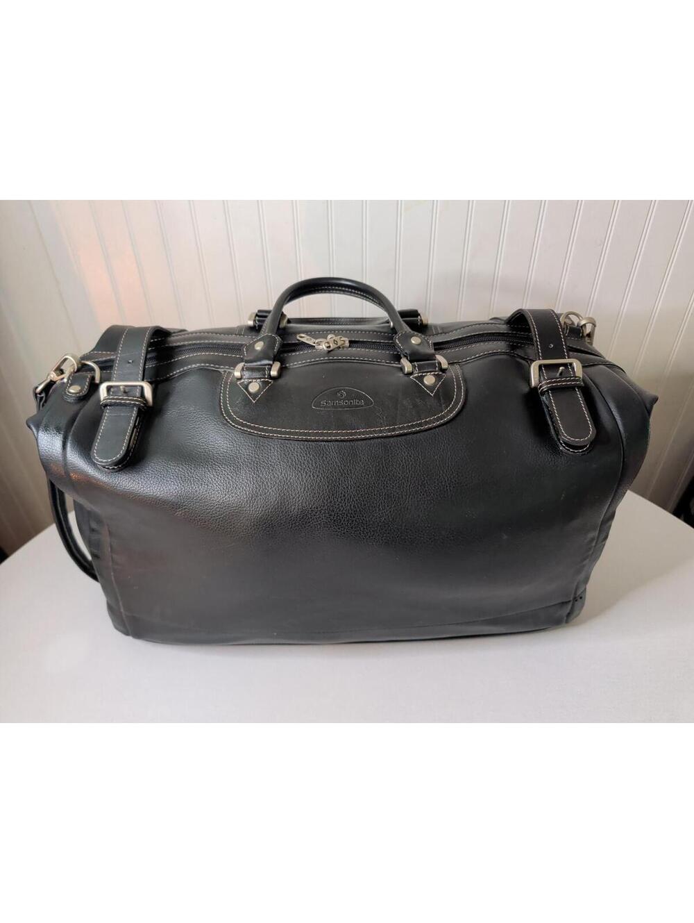 Samsonite RARE XL Leather Bag/Luggage Black 950 Series, 25x14x17, Zip & Buckle